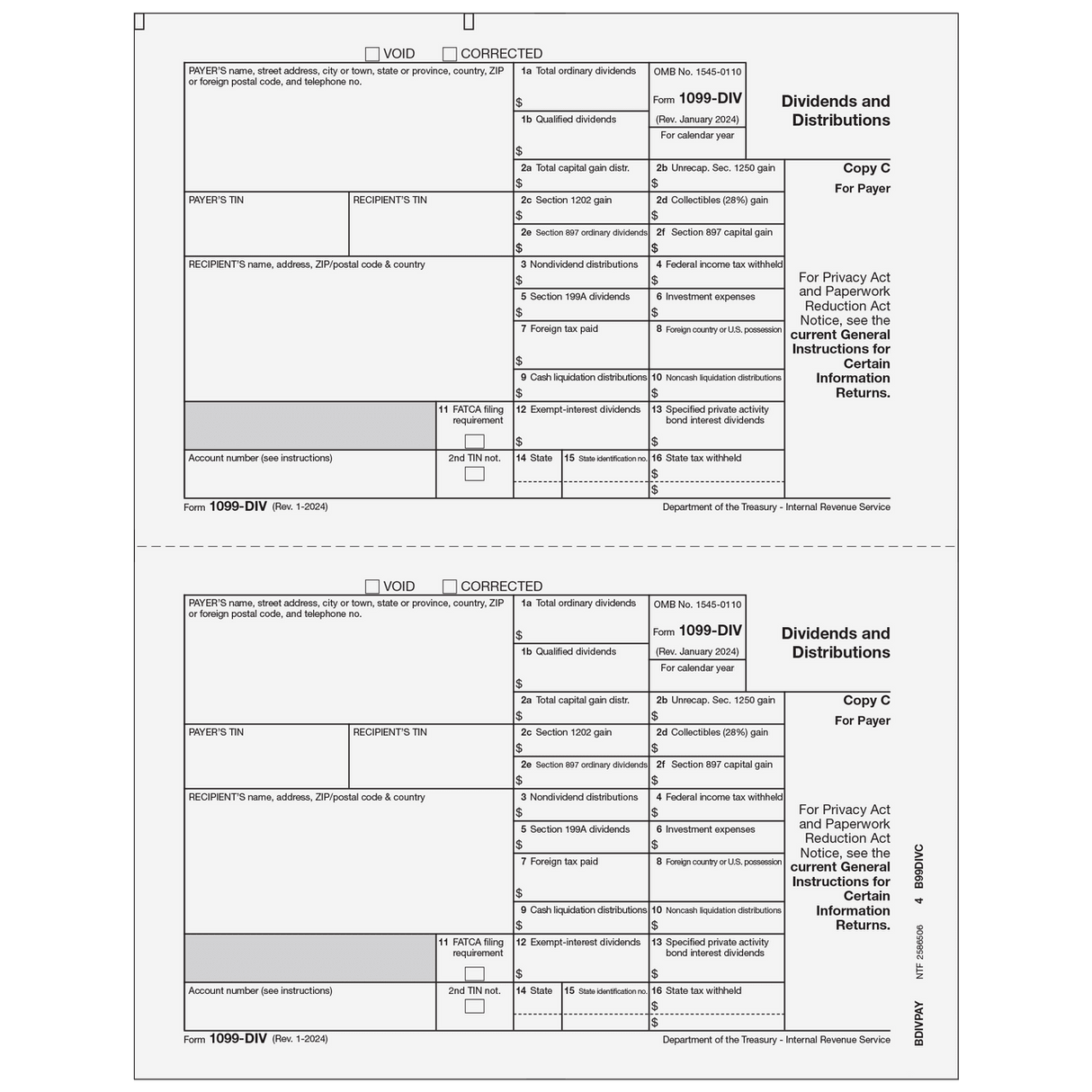 2026 1099-DIV Payer or State Copy C Forms