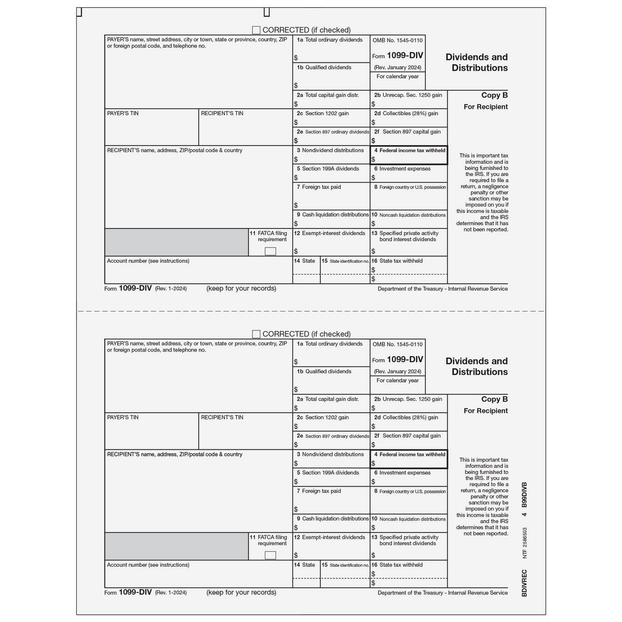 2026 1099-DIV Recipient Copy B Forms