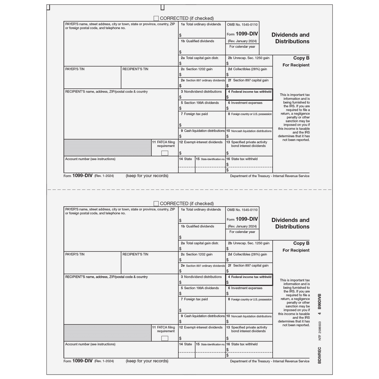 2026 1099-DIV Recipient Copy B Forms