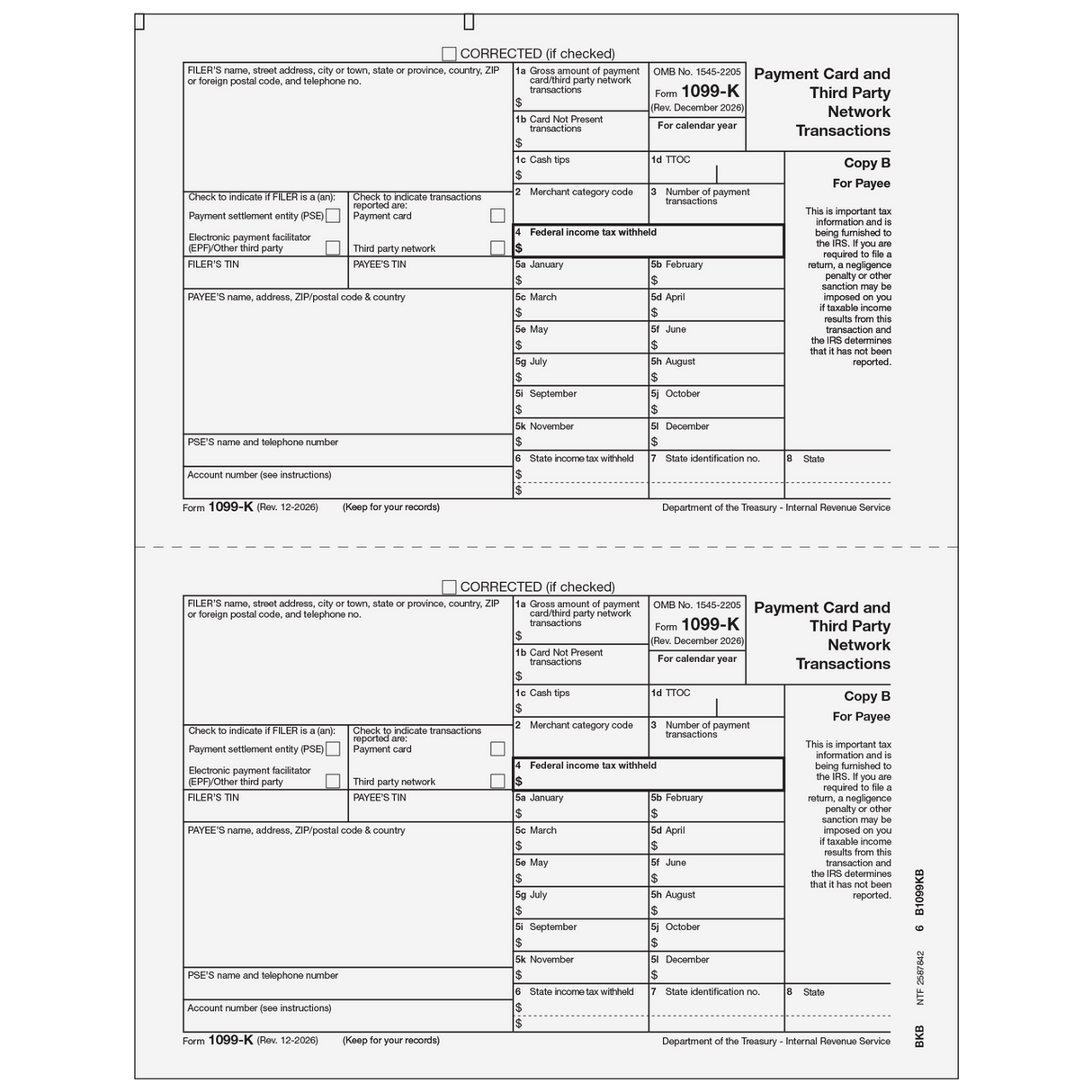 2026 1099-K Payee Copy B