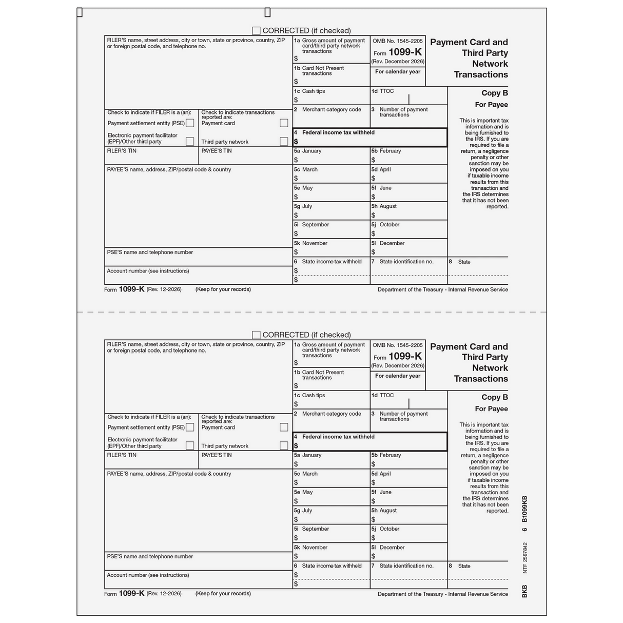 2026 1099-K Payee Copy B