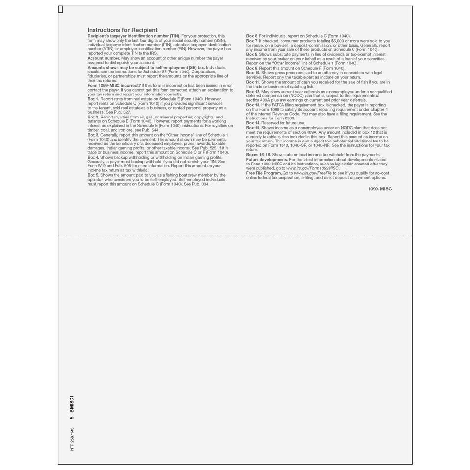 1099-MISC Miscellaneous Information - Recipient Copies B/2 - 25 Qty