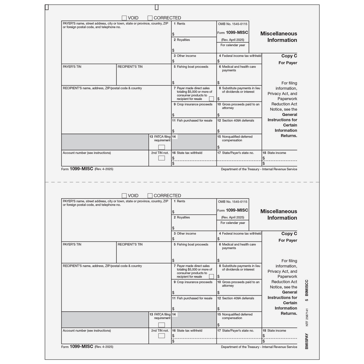 1099-MISC Miscellaneous Information - Payer Copy C