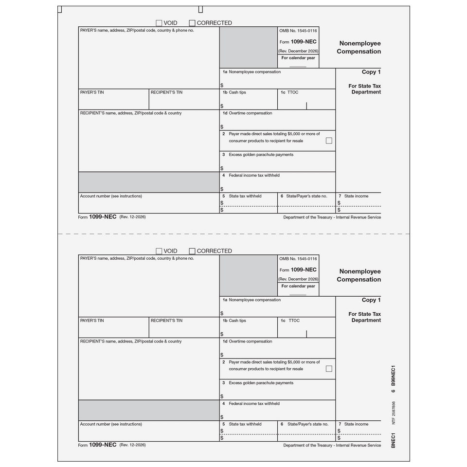 2026 1099-NEC Payer State Copy 1 Forms