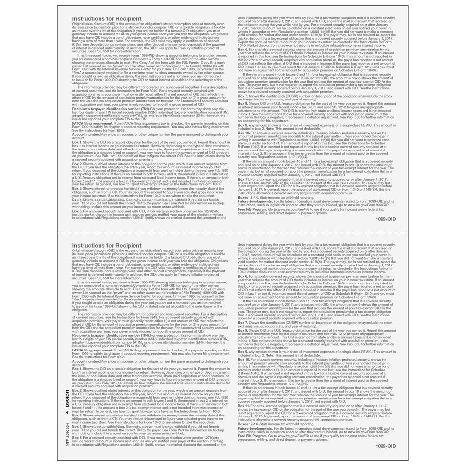2026 1099-OID Recipient Copy B Forms