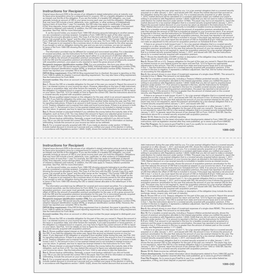 2026 1099-OID Recipient Copy B Forms – Back View