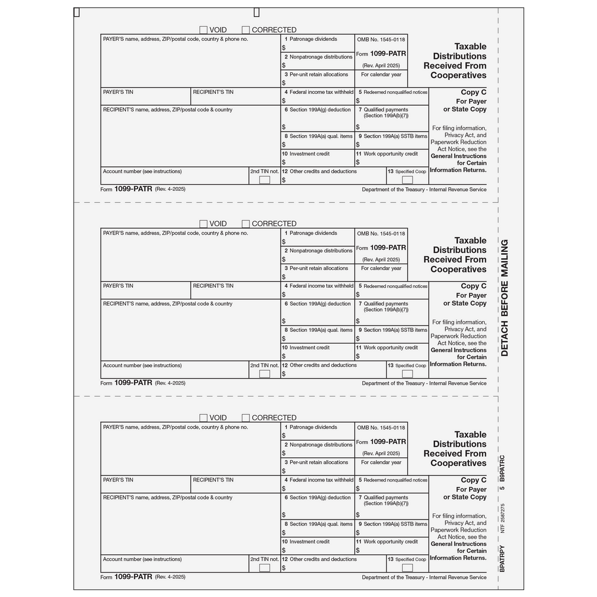 Form 1099-PATR Taxable Distributions From Cooperatives - Copy C Payer