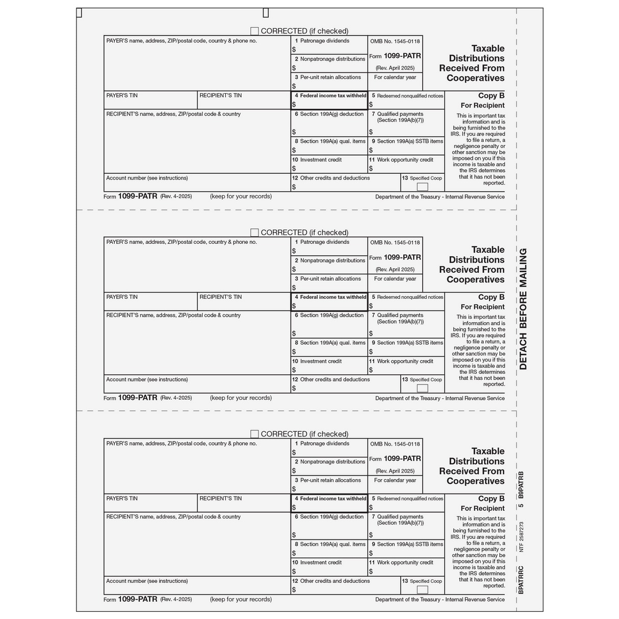2026 1099-PATR Recipient Copy B Forms