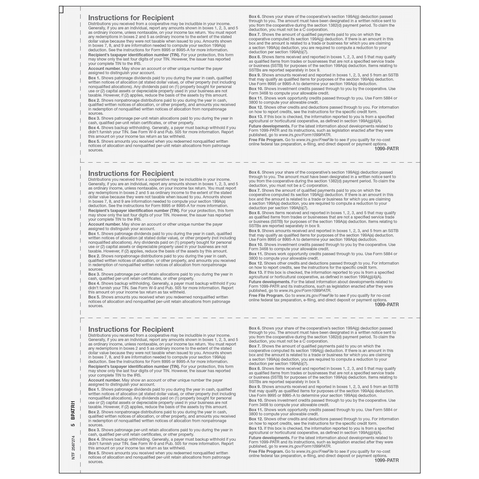 2026 1099-PATR Recipient Copy B Forms – Back View