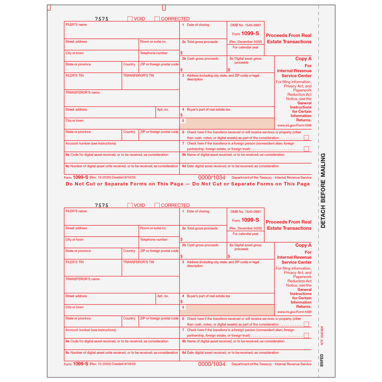 2026 1099-S Federal Copy A