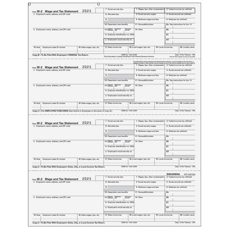 W-2 Employee Copies B/C/2/2 - 4up Horizontal - 25 Qty