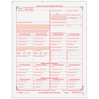 Form W-2C Corrected Federal IRS, Copy A - 25 Qty