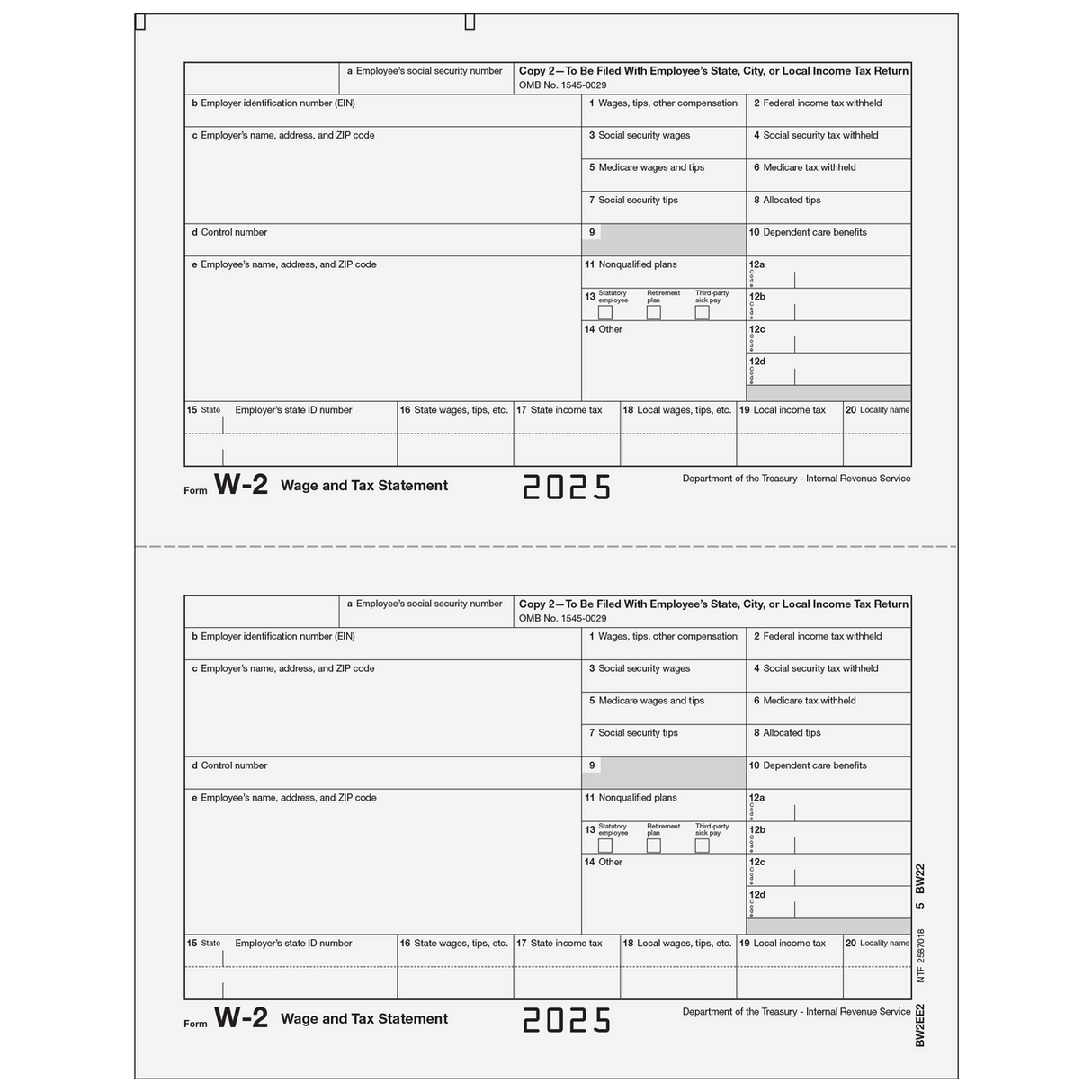 Form W-2 Employee State, City, or Local, Copy 2 - 25 Qty