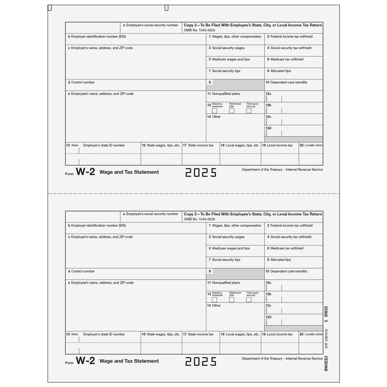Form W-2 Employee State, City, or Local, Copy 2 - 25 Qty