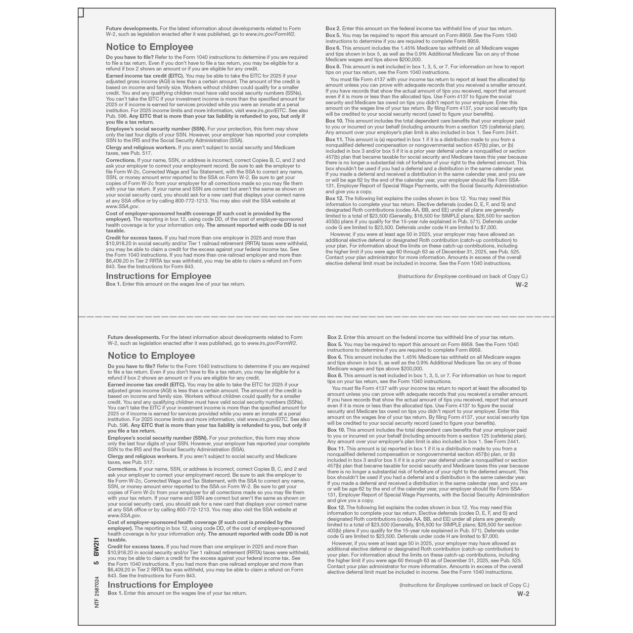 Form W-2 Employee Federal, Copy B