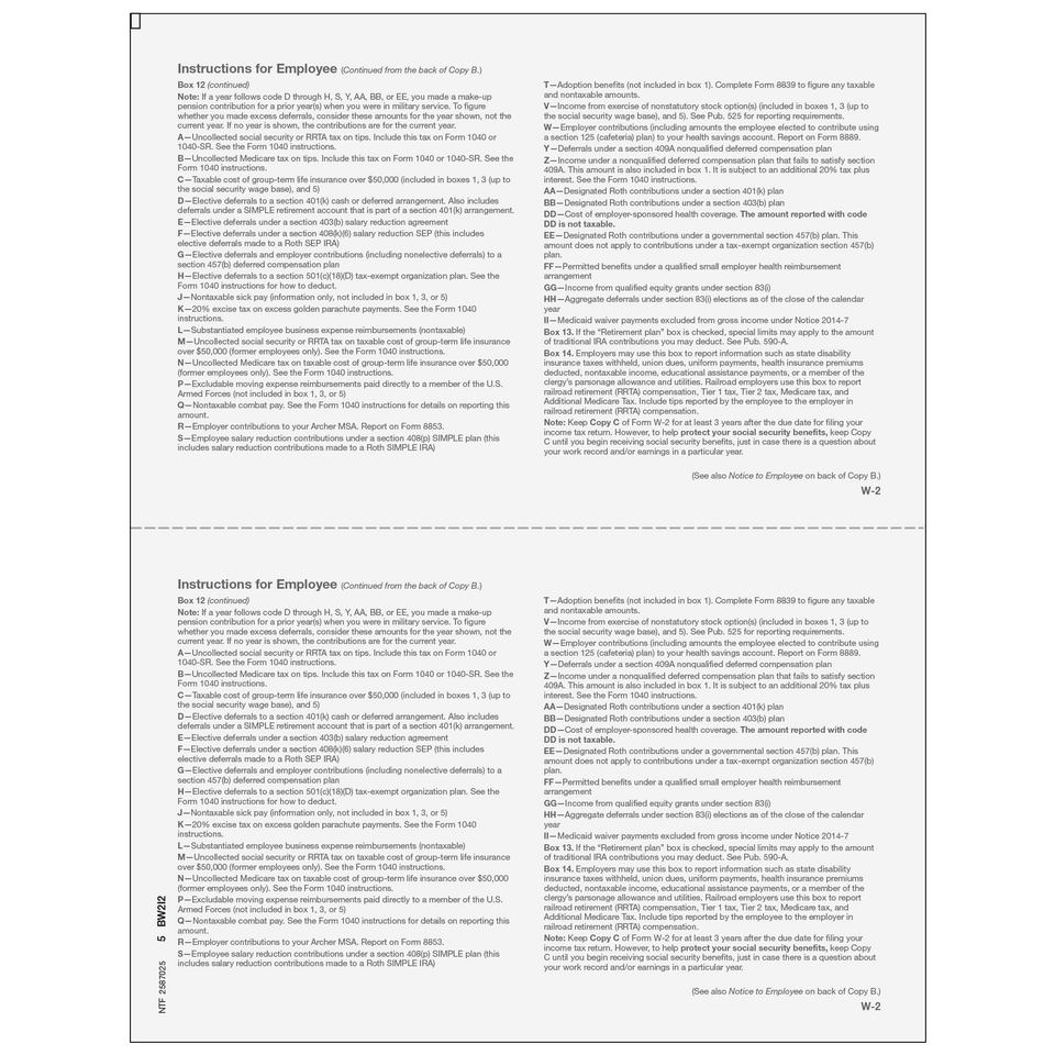 Form W-2 Employee Record, Copy C
