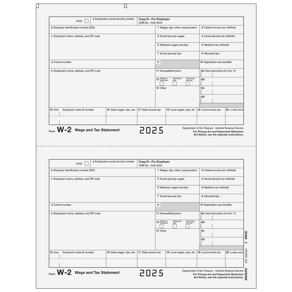 Form W-2 Employer, Copy D