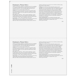 2026 W-2 Employer 2-Up Copies D/1 Preprinted Laser Forms – Back View