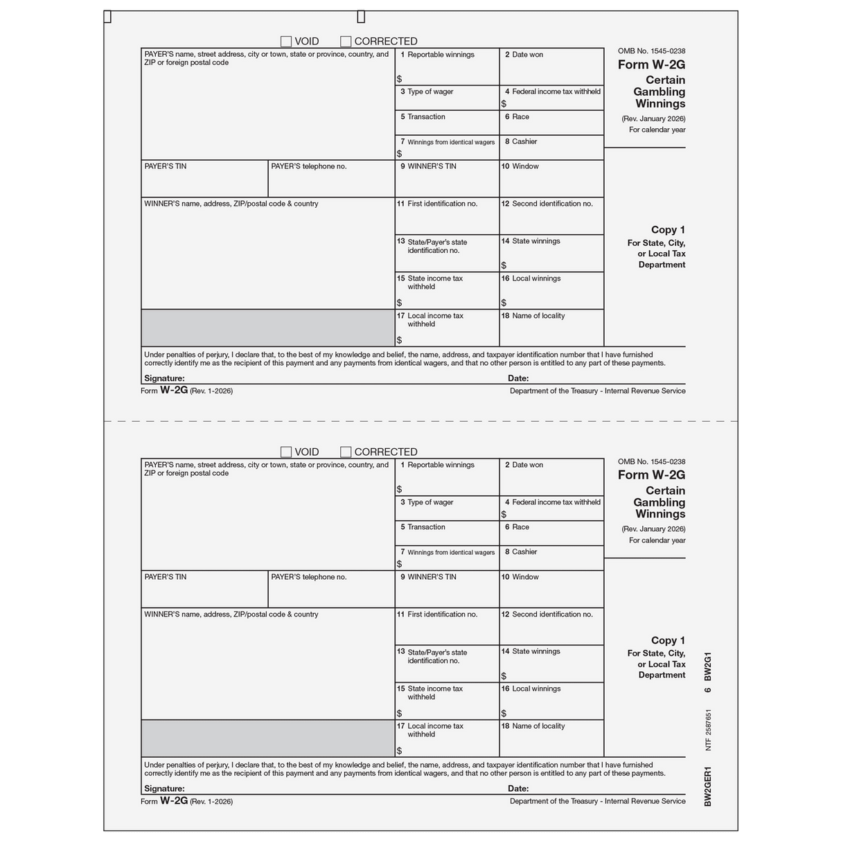 2026 W-2G Payer State Copy 1