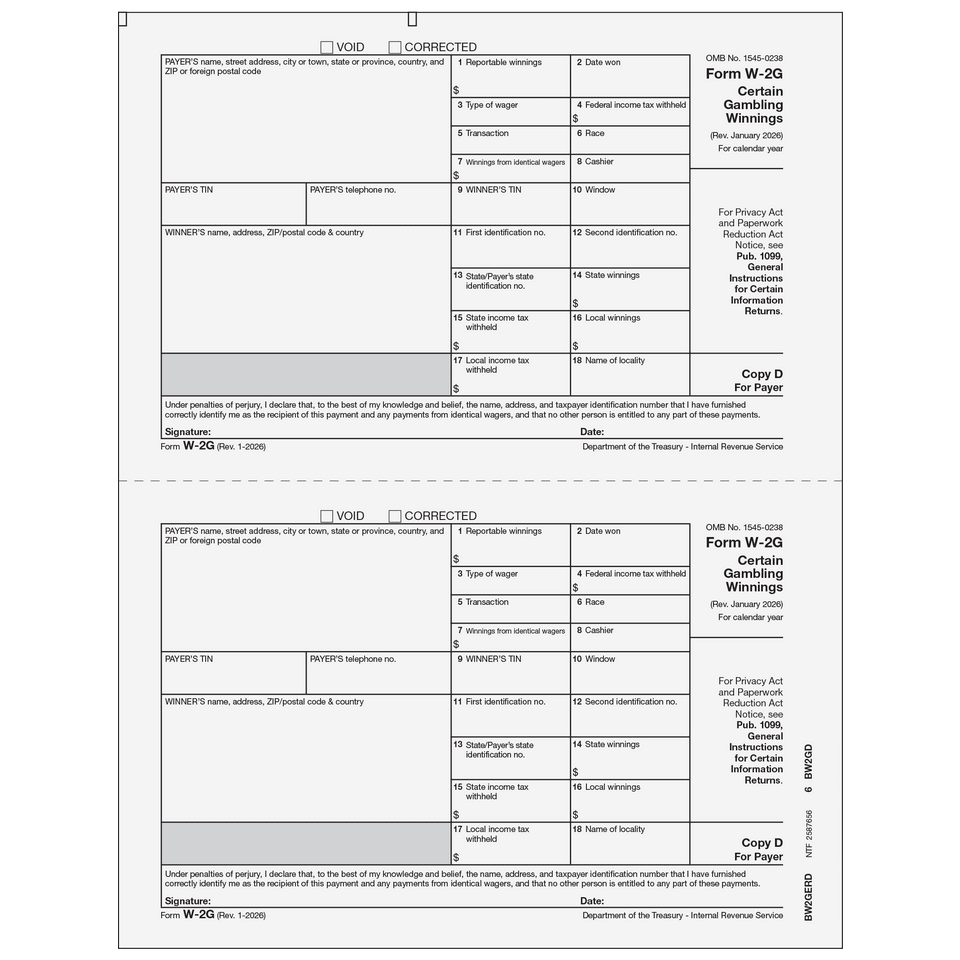 2026 W-2G Payer Record Copy D