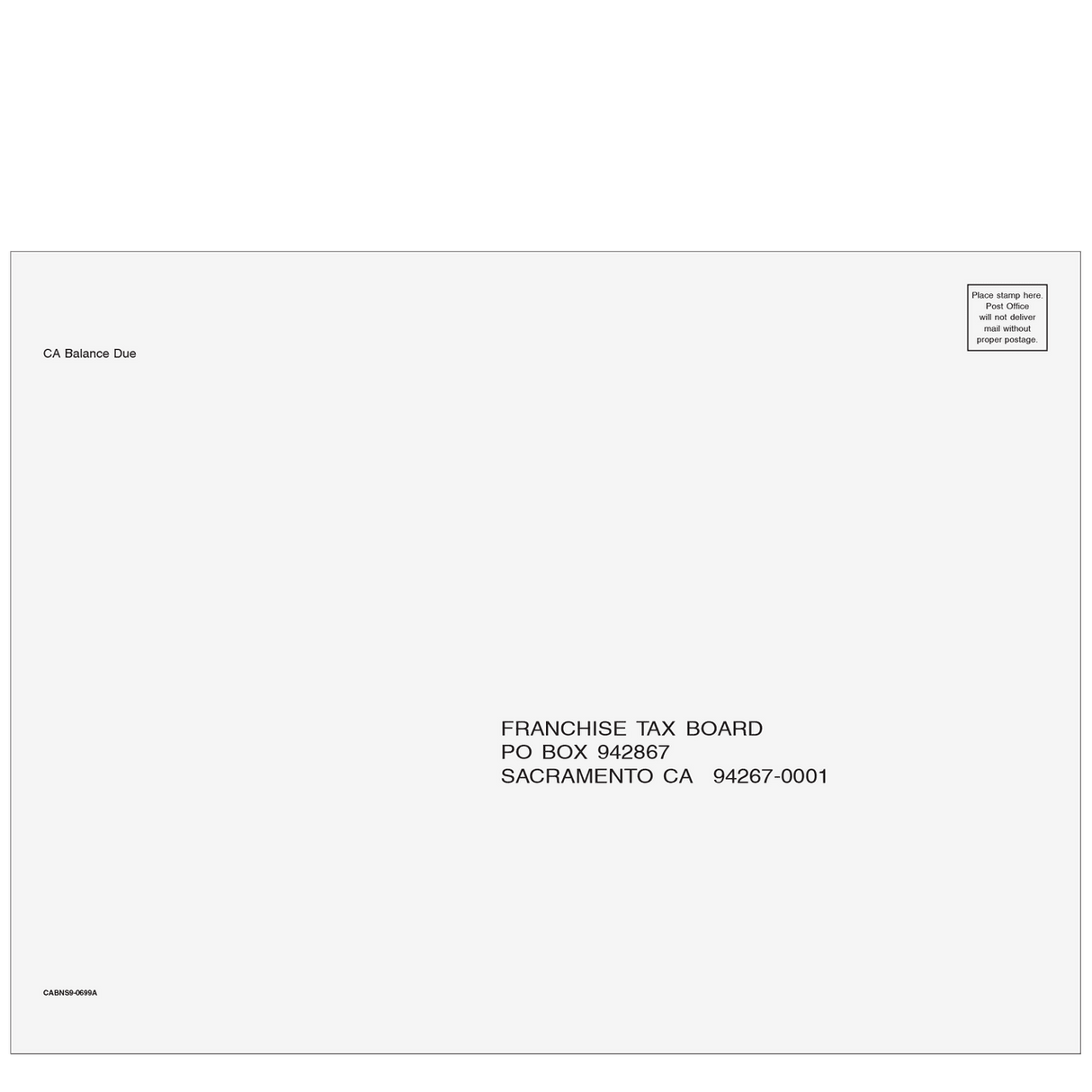 California Balance Due Envelope