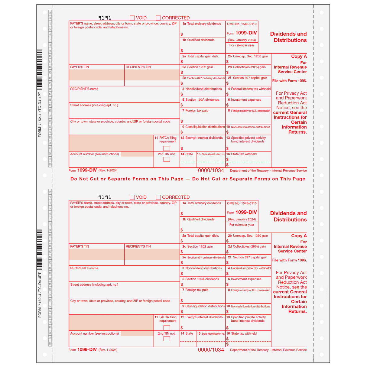 2026 1099-DIV 5-Part Carbonless Continuous Forms