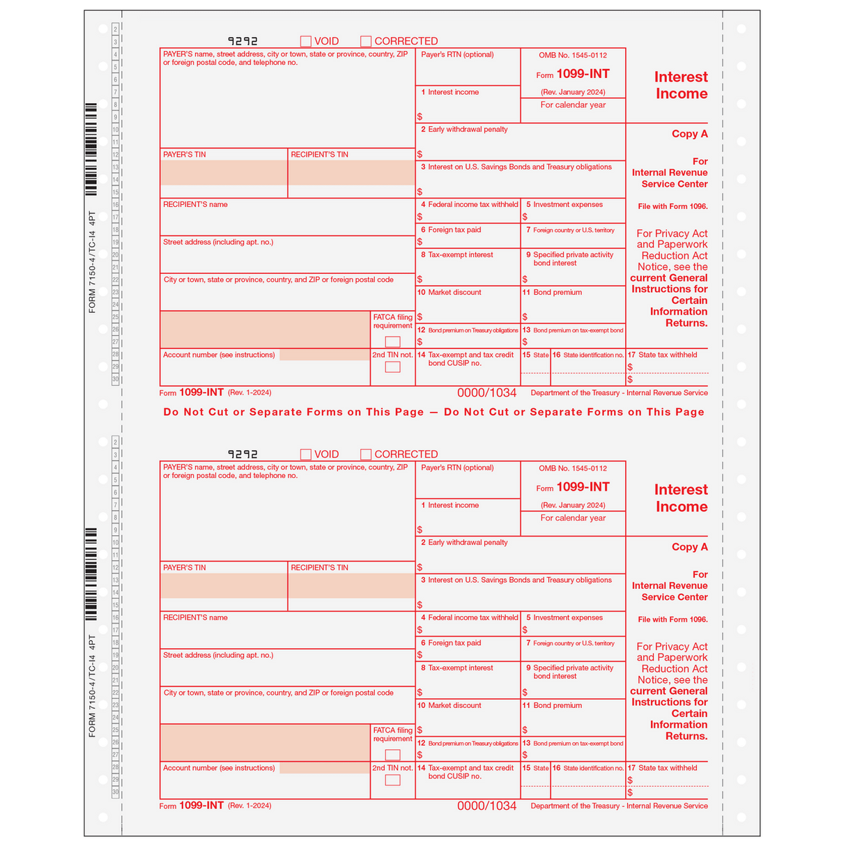 2026 1099-INT 5-Part Carbonless