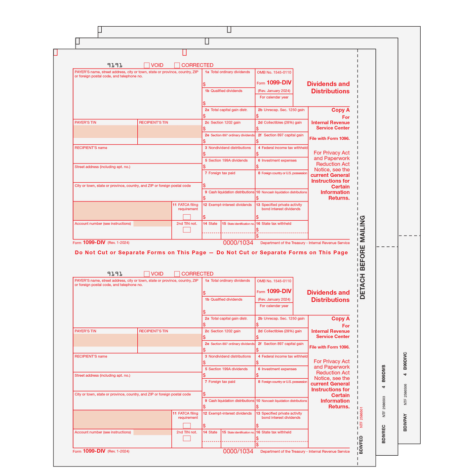 2026 1099-DIV 3-Part Preprinted Laser Set