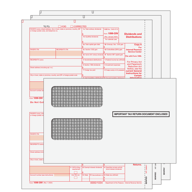 1099-DIV Dividends and Distributions - Preprinted 3-part Kit (with Self Seal Envelopes)