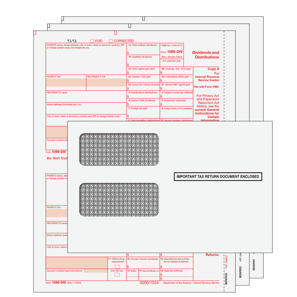 2026 1099-DIV Dividends and Distributions - Preprinted 3-part Kit (with Self Seal Envelopes)