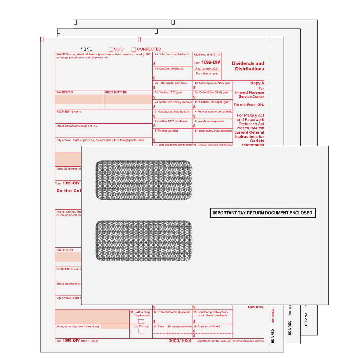 2026 1099-DIV Dividends and Distributions - Preprinted 3-part Kit (with Self Seal Envelopes)