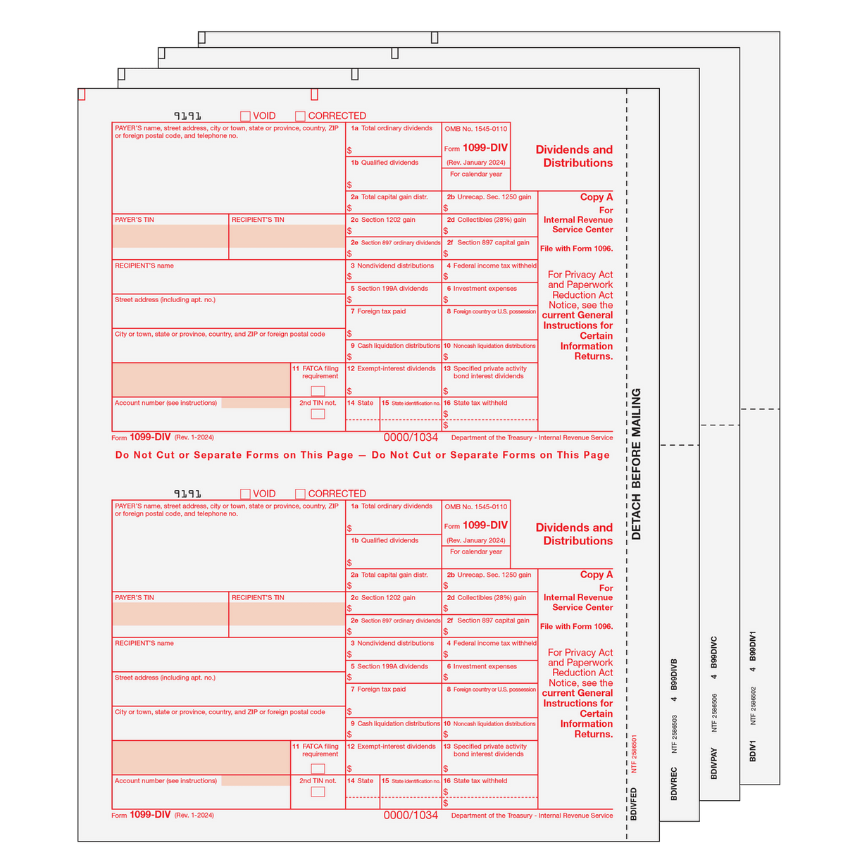 2026 1099-DIV 4-Part Preprinted Laser Set