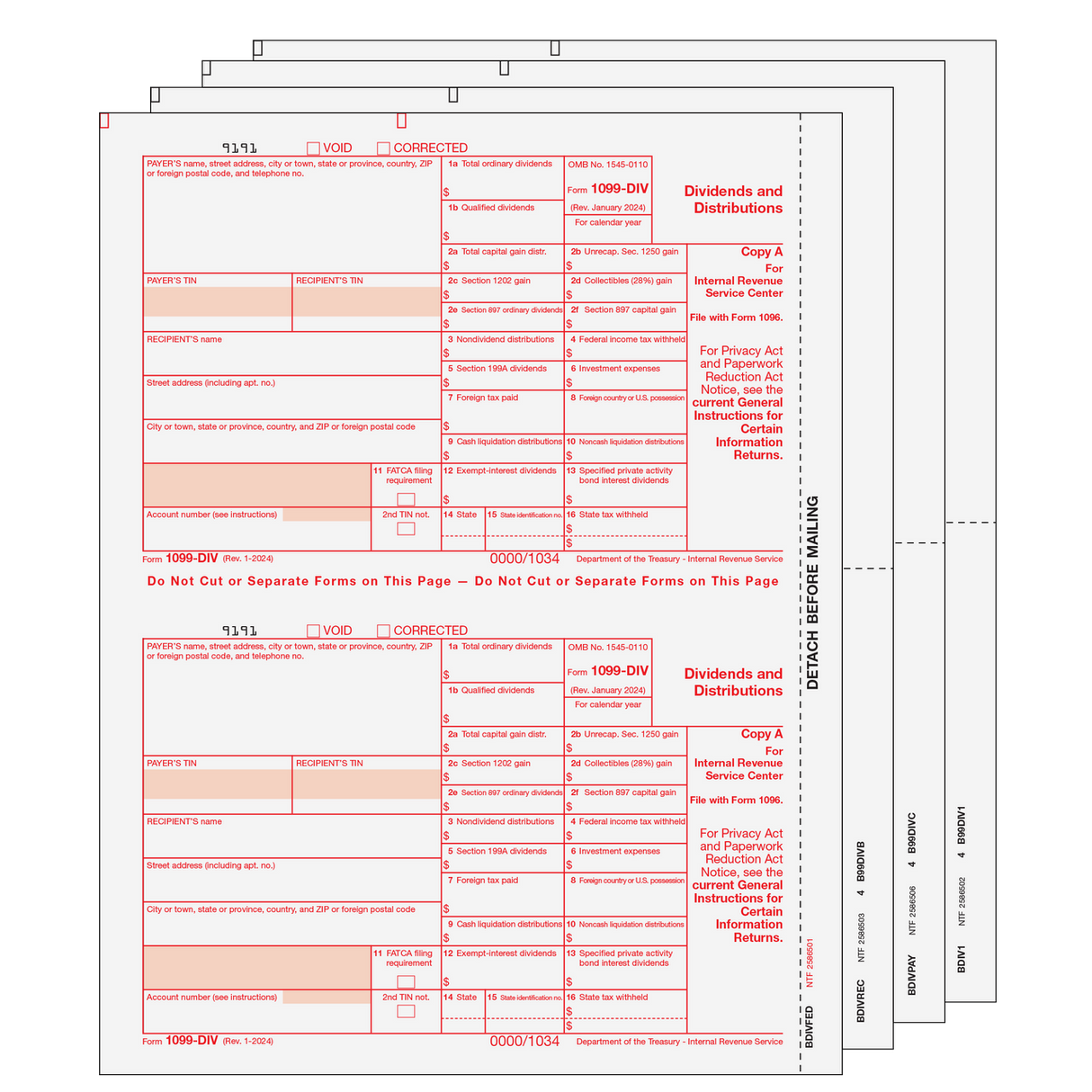 1099-DIV Dividends and Distributions - 4-part Set (Preprinted)