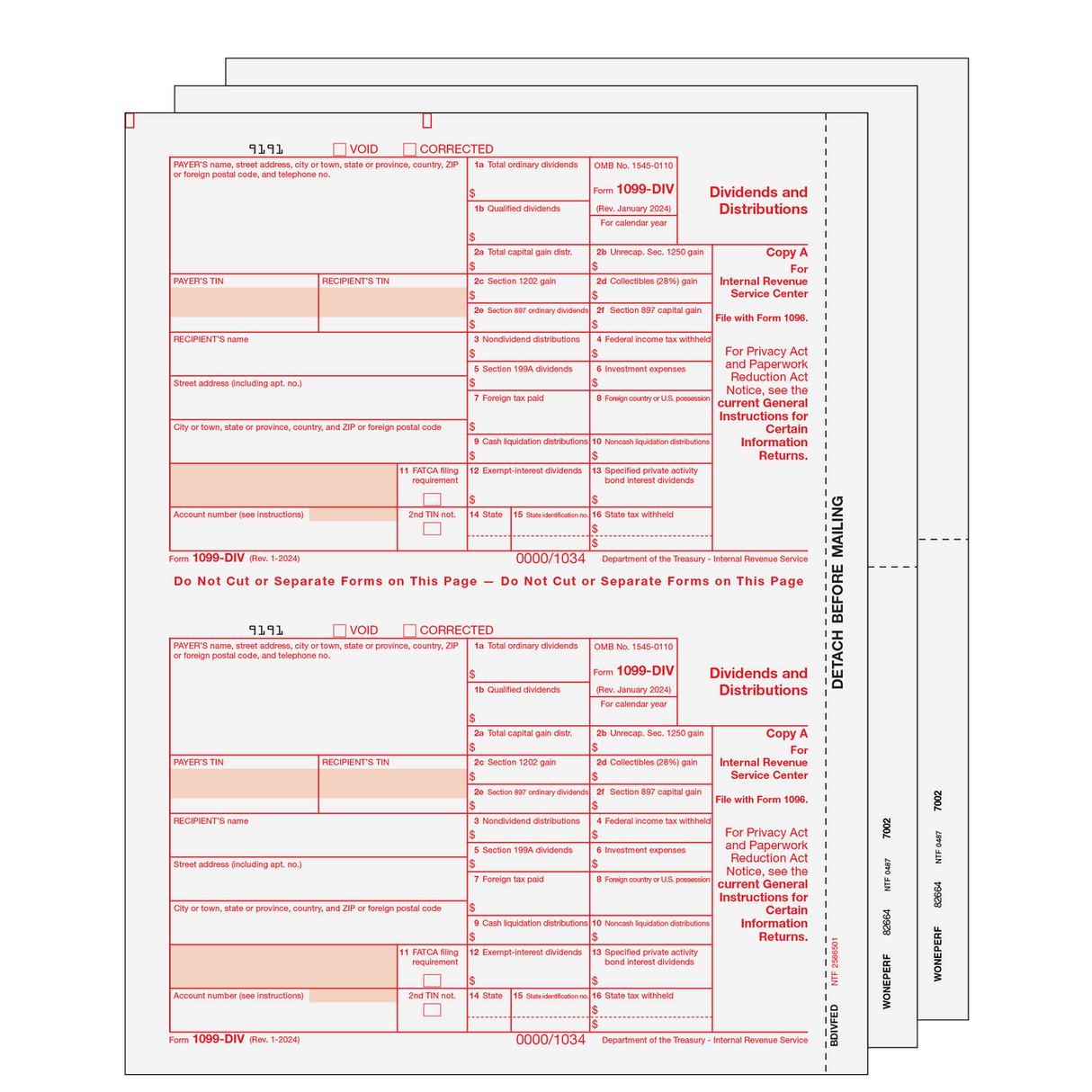 2026 1099-DIV Blank Set - 4 Part