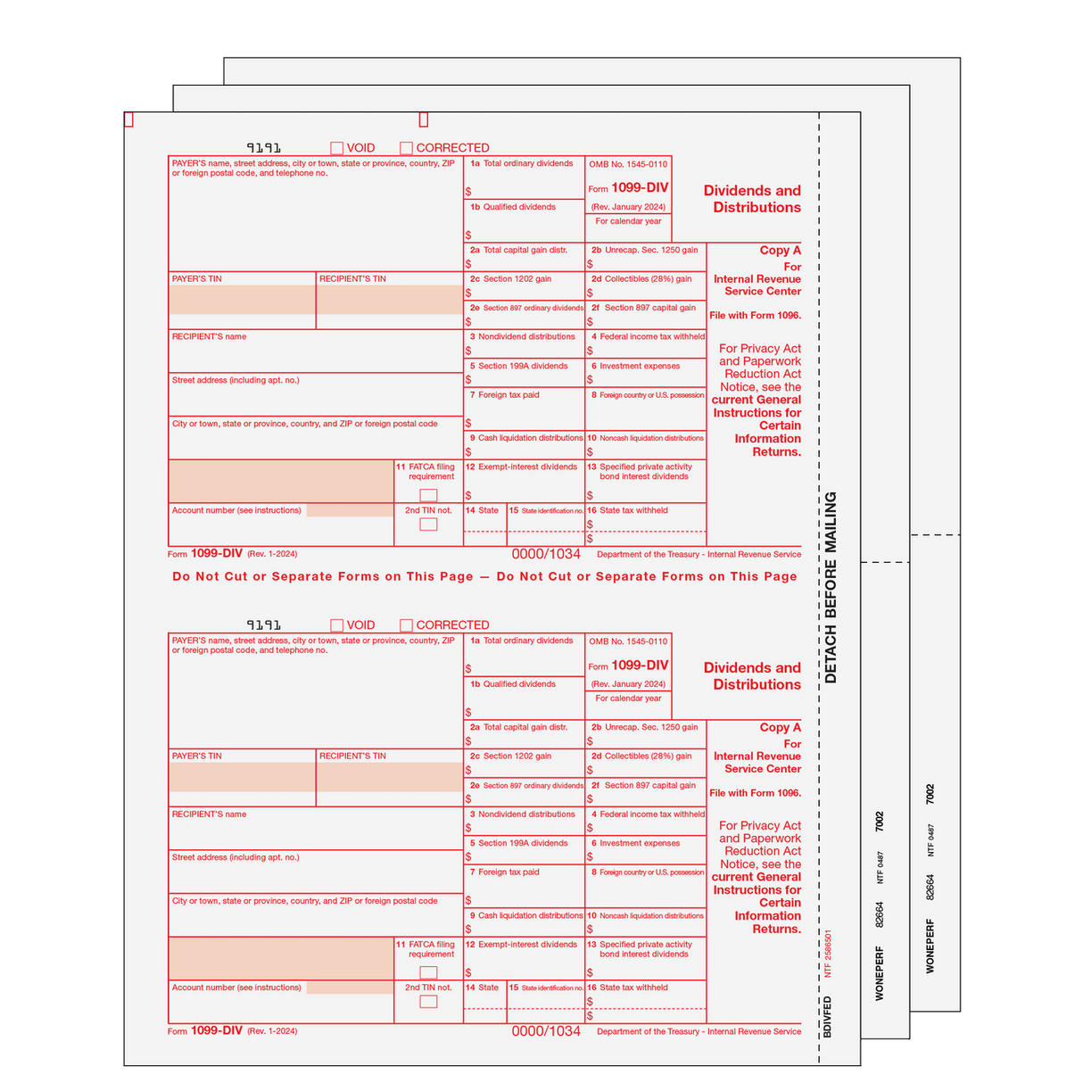 2026 1099-DIV Blank Set - 4 Part