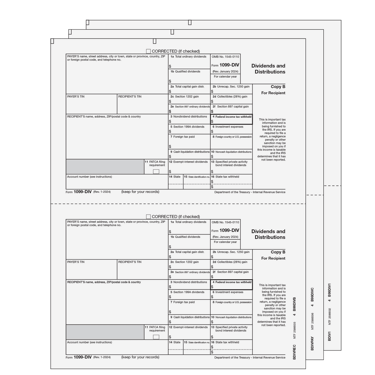 2026 1099-DIV Preprinted E-file Laser Set - 3 Part