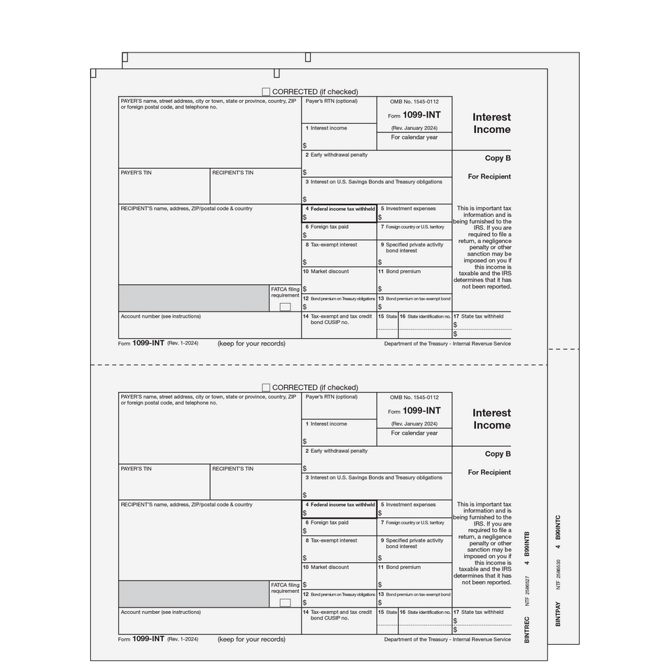 2026 1099-INT Preprinted E-file Laser Set - 2 Part