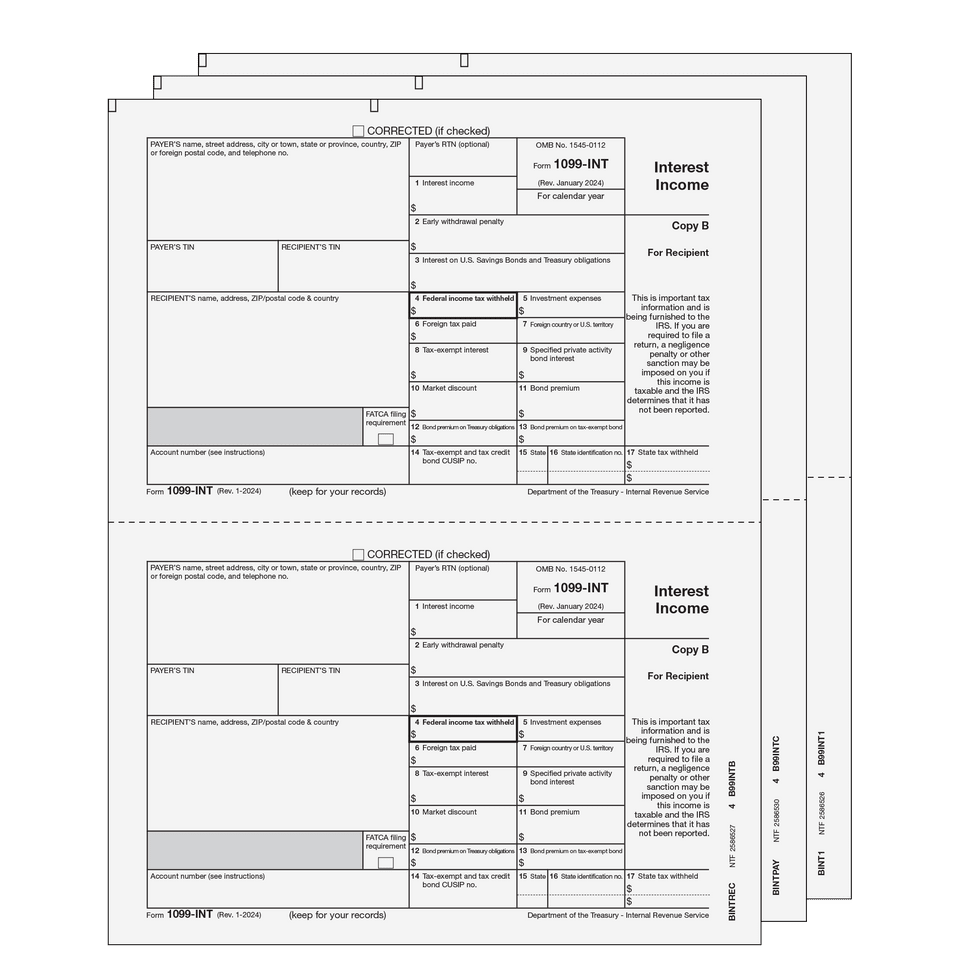 2026 1099-INT Preprinted E-file Laser Set - 3 Part