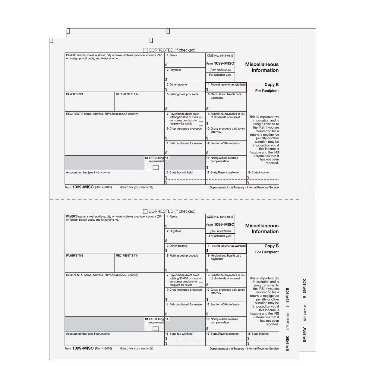 1099 Miscellaneous Information 2-part E-file Set (Preprinted)