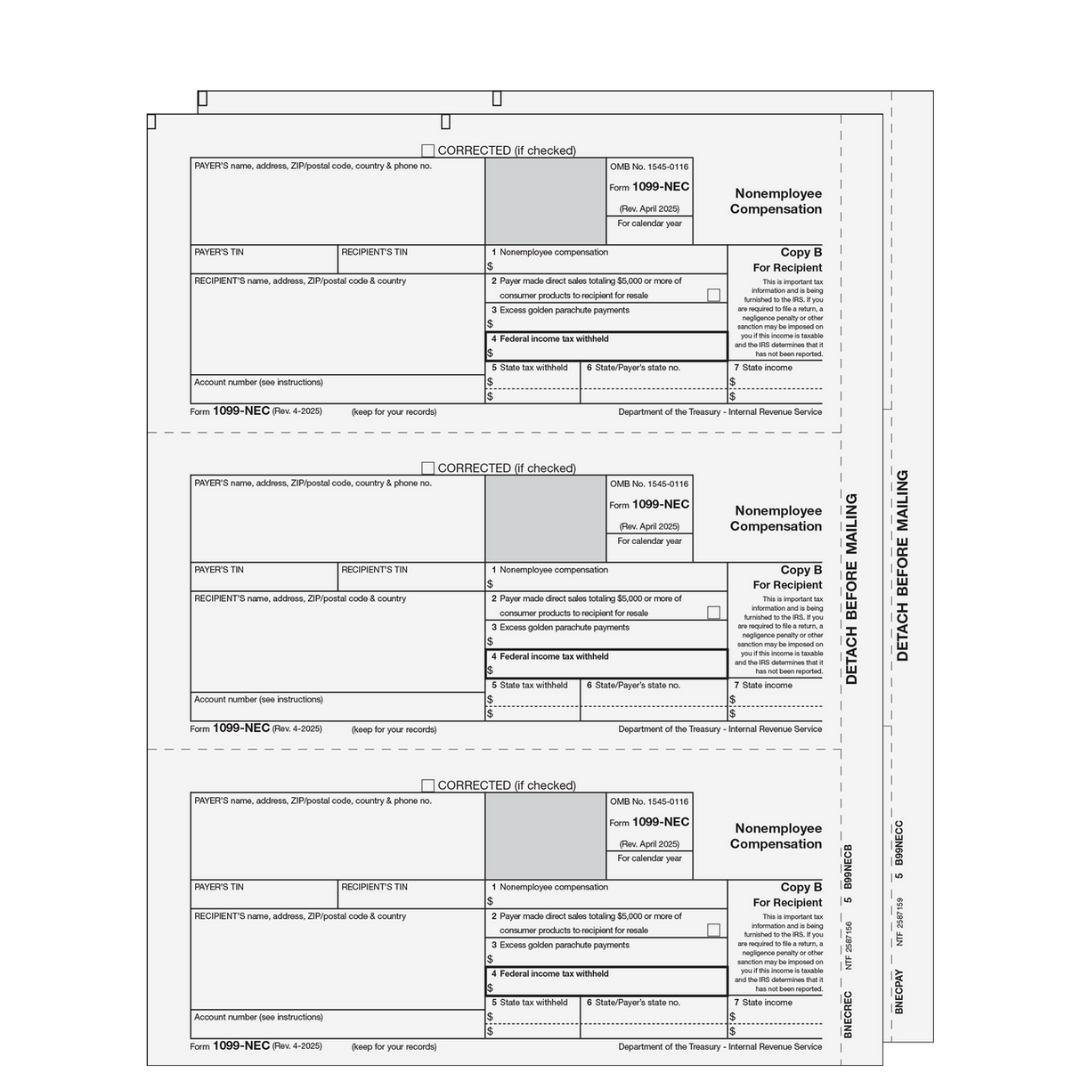 1099 Non-Employee Compensation - 2-part E-file Set (Preprinted)