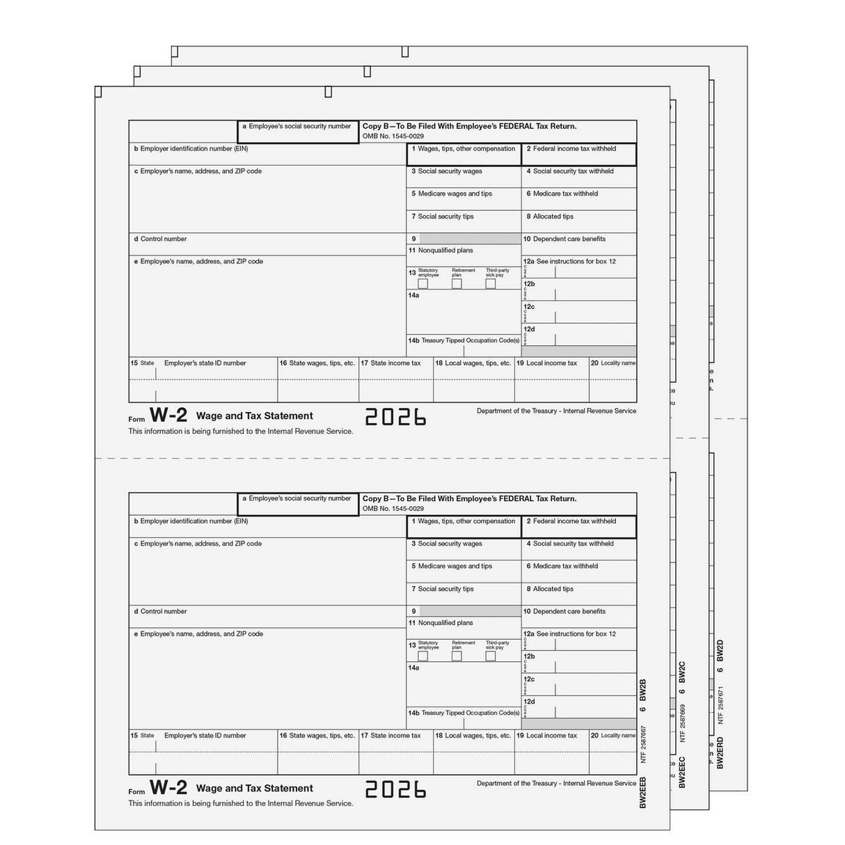 Traditional W-2 Form 3-Part E-File Set (Preprinted)