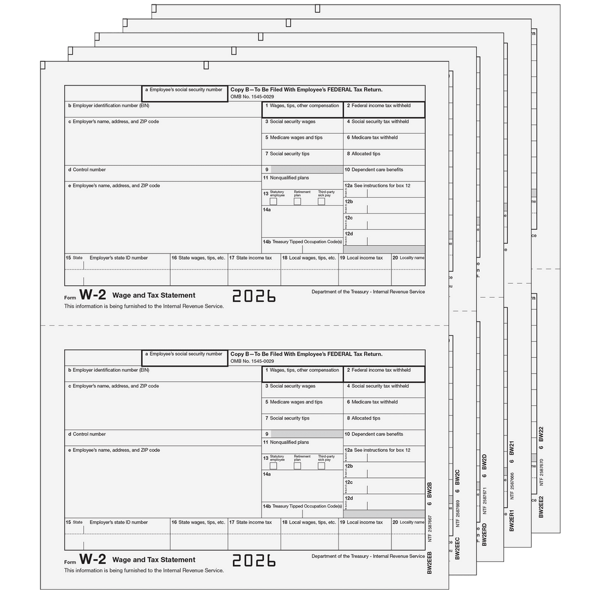 Traditional W-2 Form 5-Part E-File Set (Preprinted)