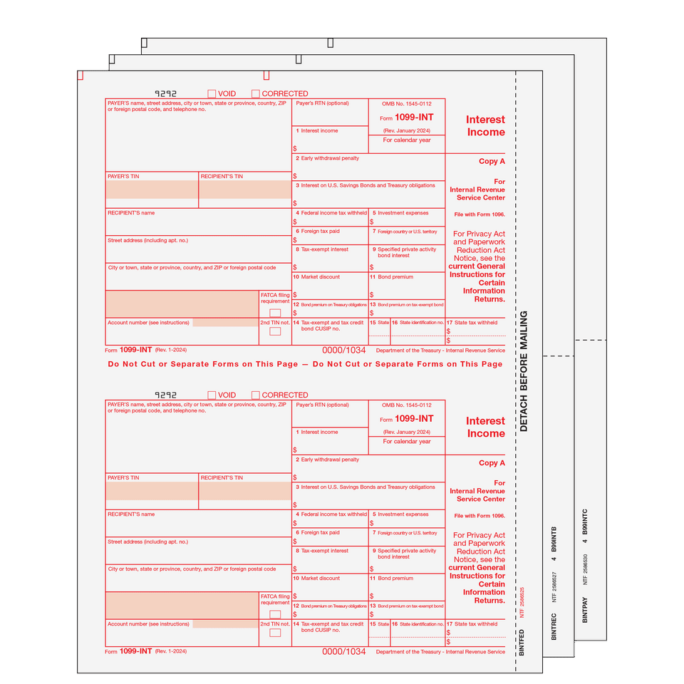 2026 1099-INT Preprinted Set - 3 Part