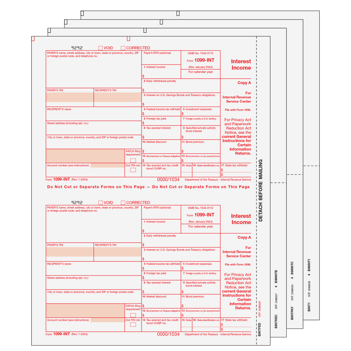 2026 1099-INT Preprinted Set - 4 Part