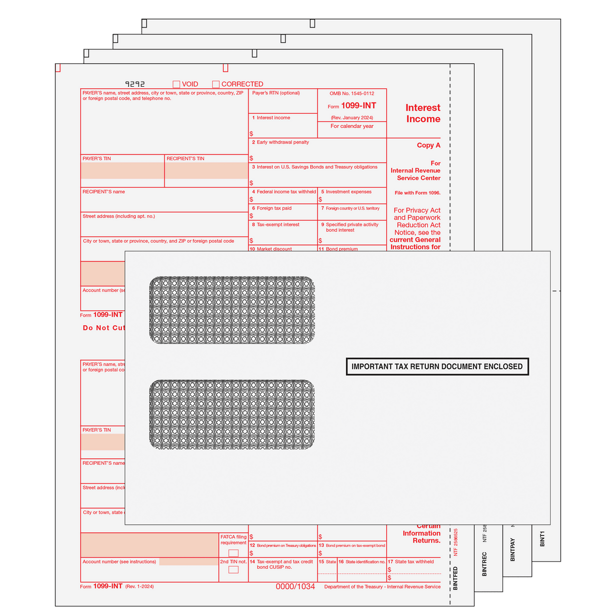 2026 1099-INT Kit with Self Seal Envelopes - 4 Part