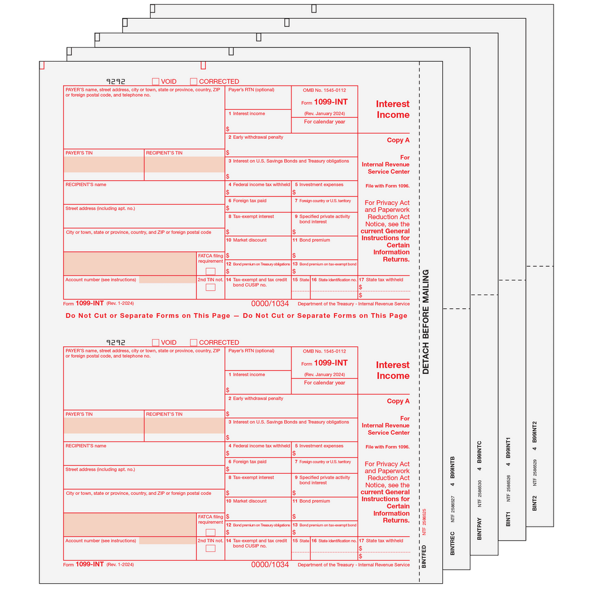2026 1099-INT Preprinted Set - 5 Part