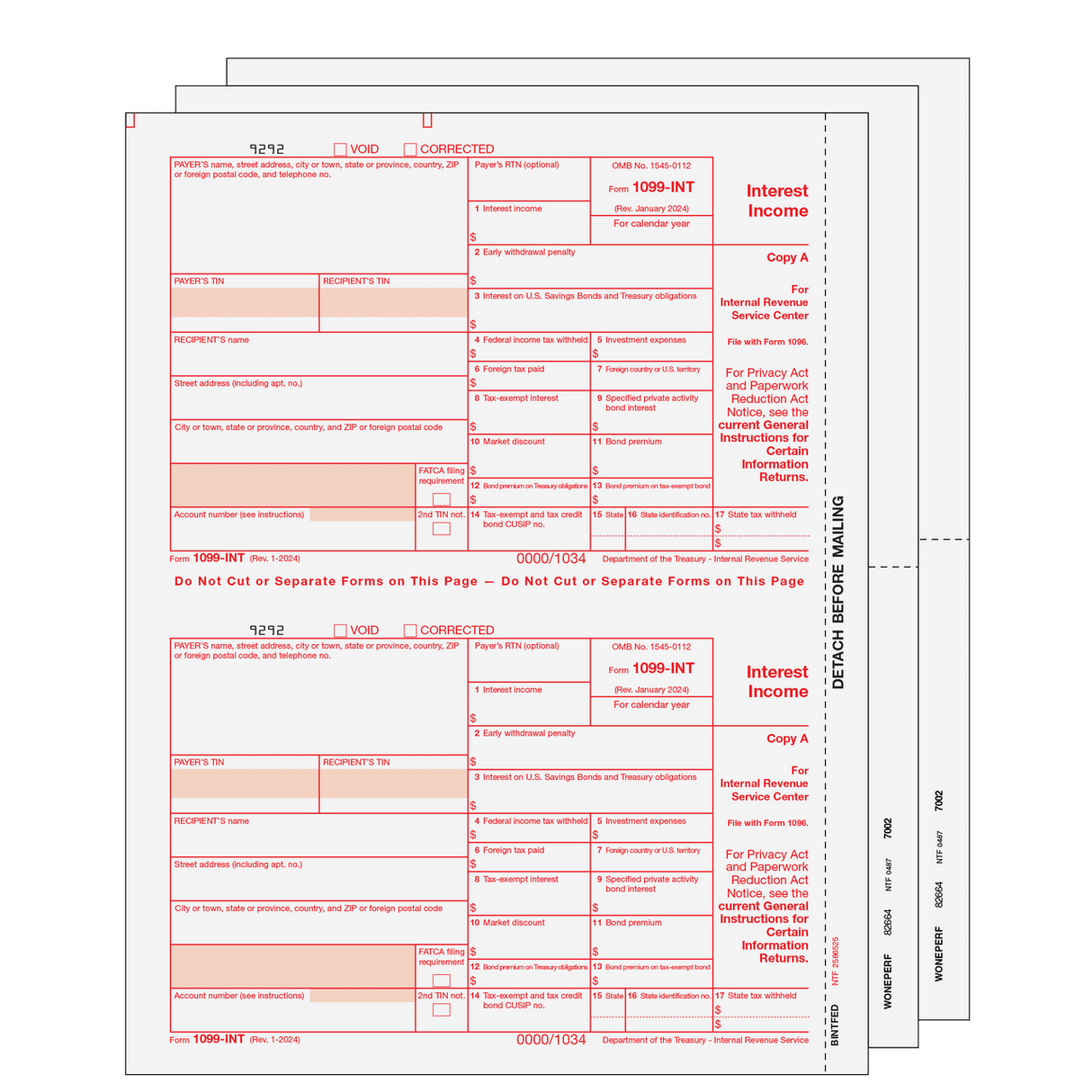 2026 1099-INT Blank Set - 4 Part