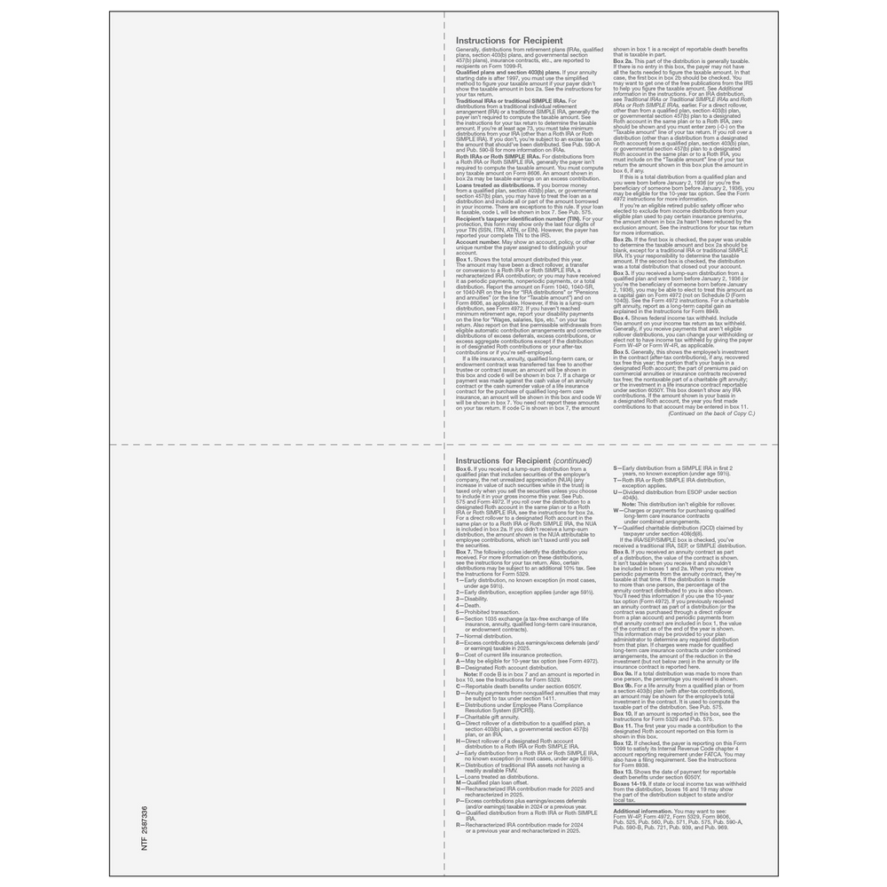 Form 1099-R Distributions From Pensions, etc. - Recipient Copy 4up Quadrant
