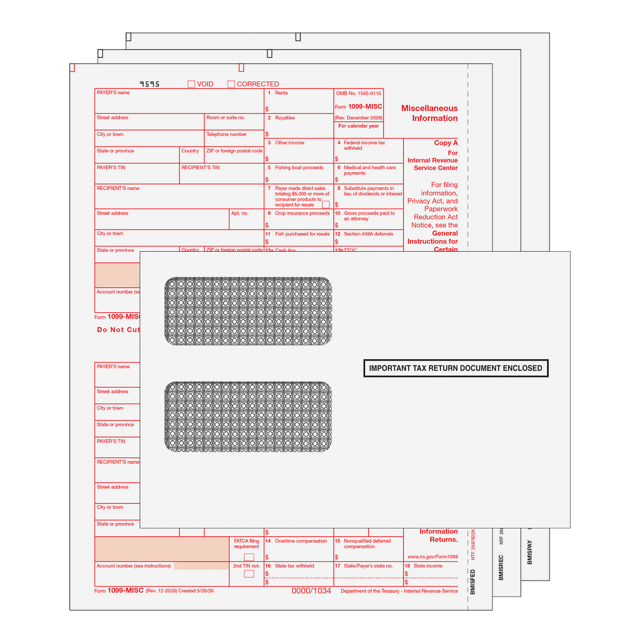 2026 1099-MISC Kit with Moisture Seal Envelopes - 3 Part