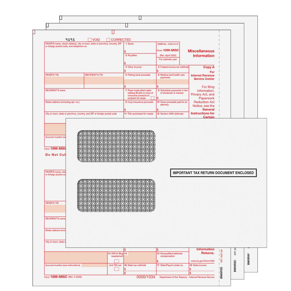 1099-MISC Miscellaneous Information Preprinted 3-part Kit (with Tamper Evident Envelopes)- 25 Qty